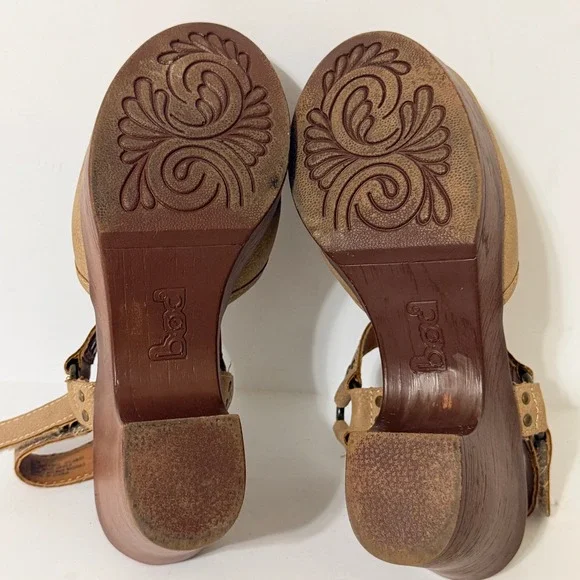 b.o.c. Tan Faux Leather Platform Clog Women 6M Sandals Wood Wedge Heel - Picture 9 of 15